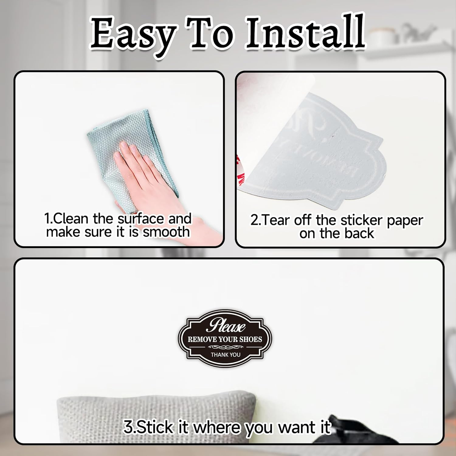 2PCS Remove Your Shoes Sign, Self-Adhesive Durable No Shoes Sticker Decals, Plea