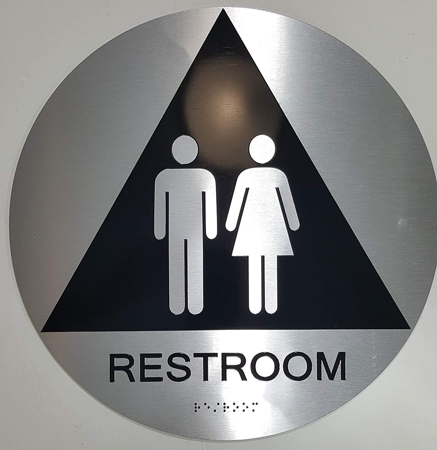 UNISEX RESTROOM SIGN -(Aluminium, Brush Silver,12 Diameter) -REF24-1027