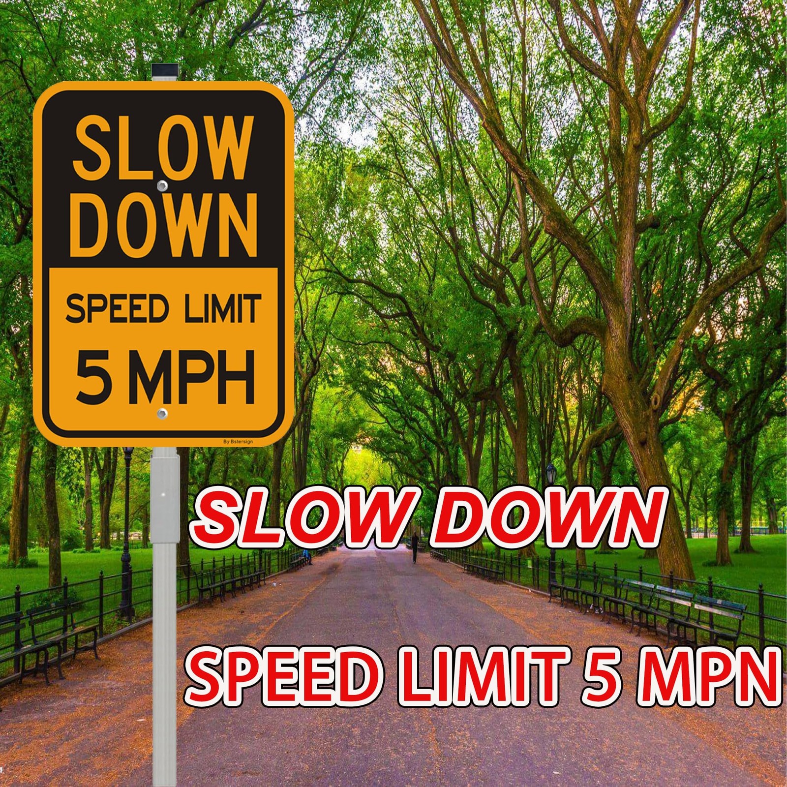2 PCS Slow Down Speed Limit 5 MPH Sign 36 Inch Stakes 14×10 In Reflective
