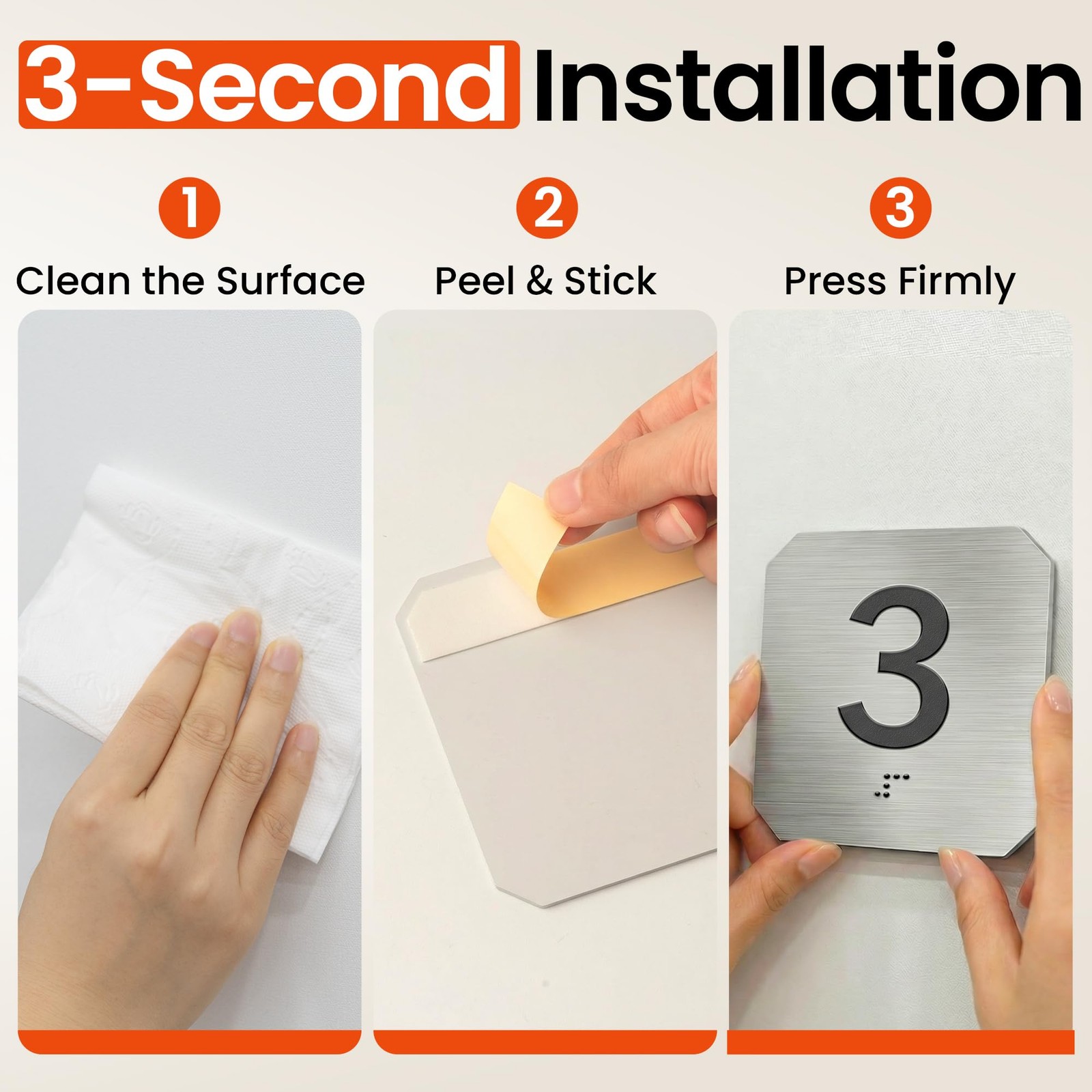 5 PCS ADA Braille Room Number Signs 15 Clipped Corner Silver Office