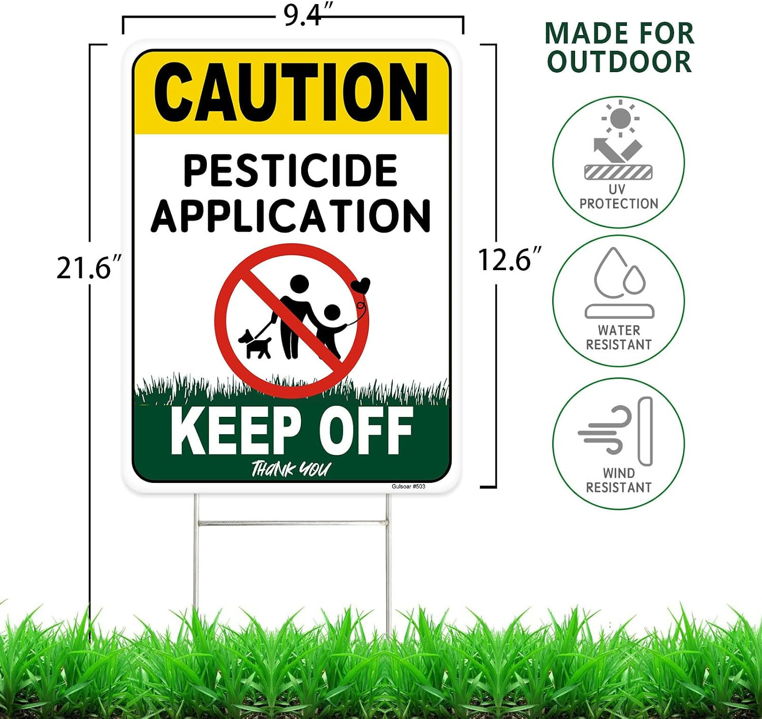 2 Pack Caution – Pesticide Application, Keep off Yard Sign with Metal Stakes, 12