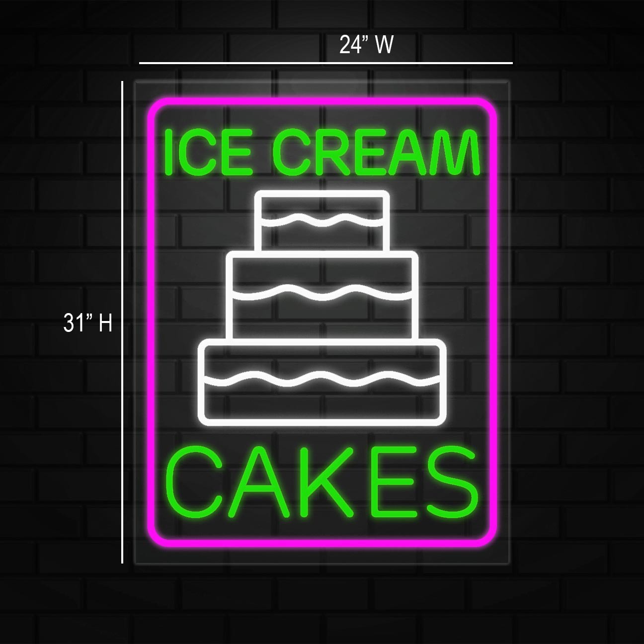Ice Cream Cakes Sign for Business Displays | LED Flex Neon | 24″W x 31″H x 1″D
