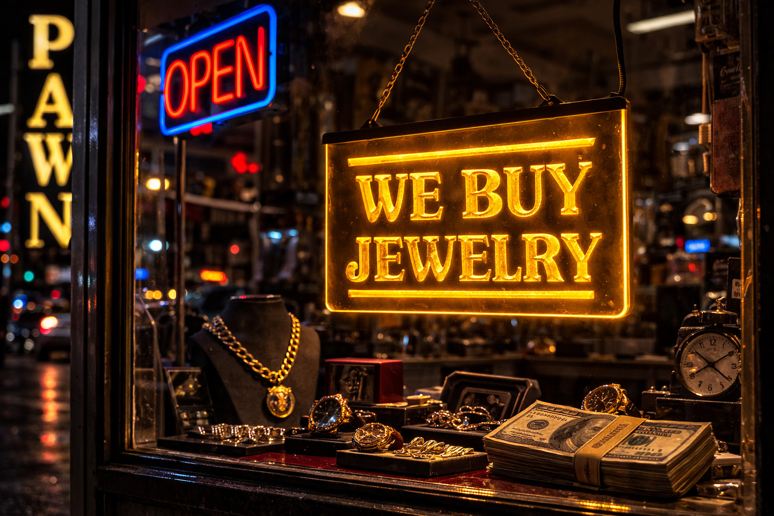 We Buy Jewelry LED Sign – Lighted Pawn Shop & Jewelry Buyer Window Sign