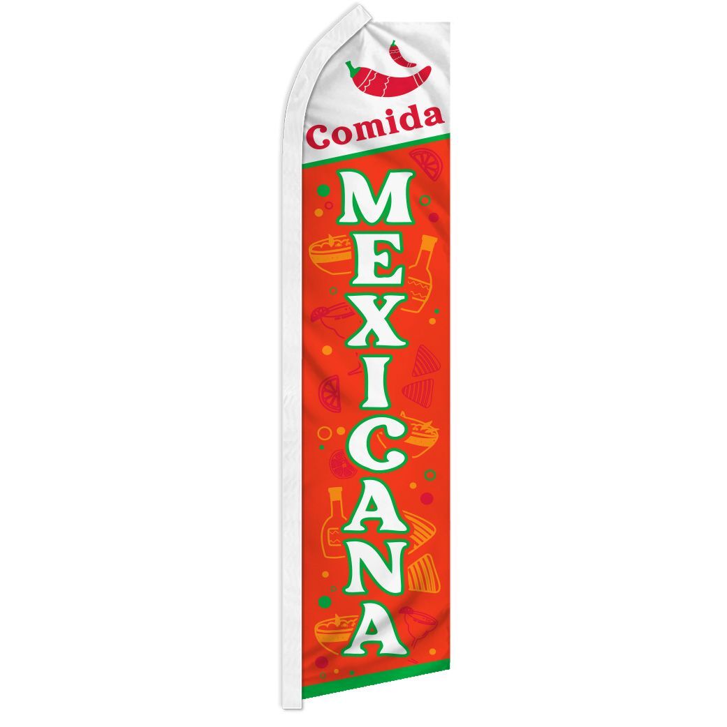 “COMIDA MEXICANA” advertising super flag swooper banner business sign food tacos