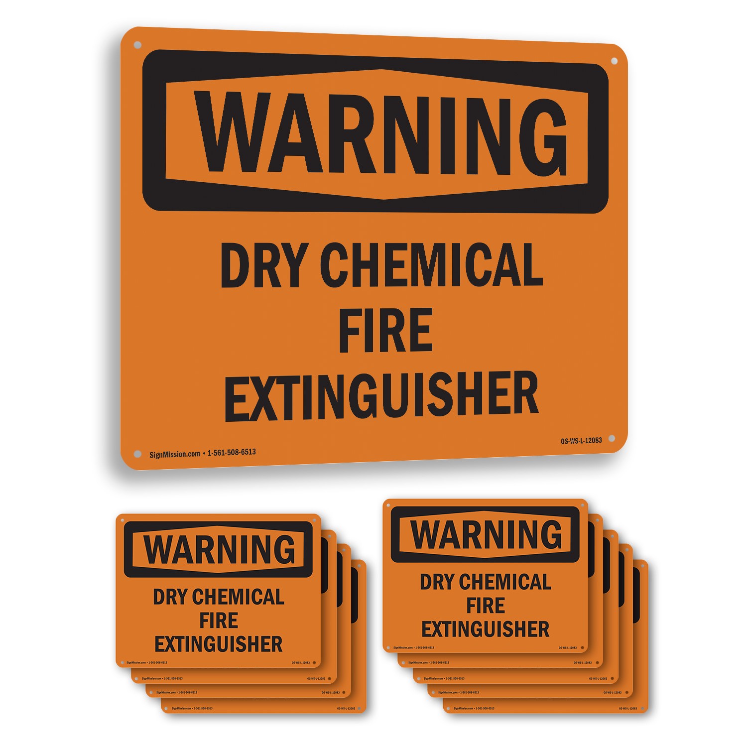 Dry Chemical Fire Extinguisher OSHA WARNING Sign Metal,, Decal 5 or 10 Pack