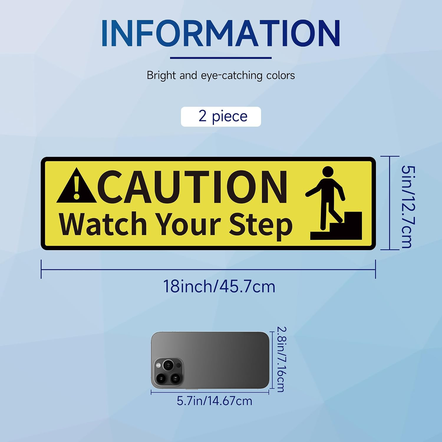 2 PCS Caution Watch Your Step Sign Stickers Easy Installation Self Adhesive Vin