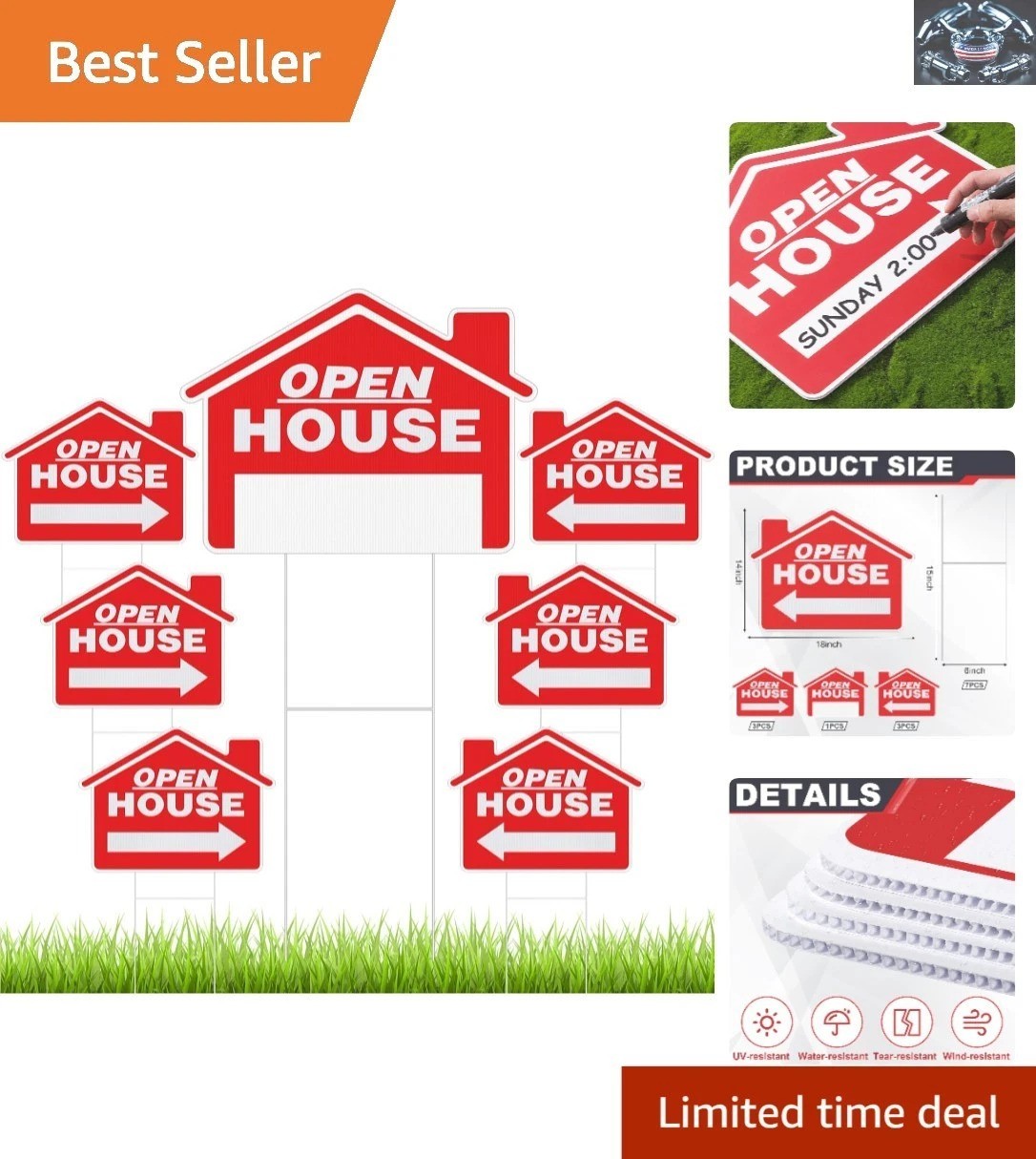 Bright Red 7 Pcs Open House Signs – Eye-Catching for Real Estate Marketing.