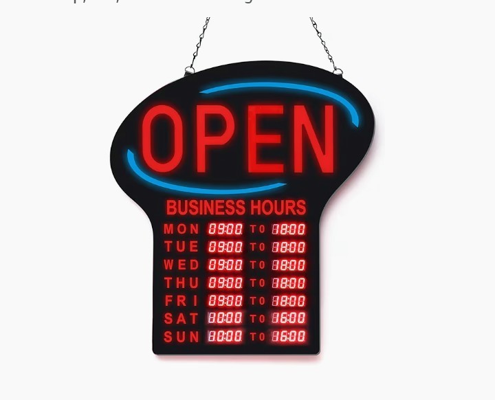 LED Open Sign for Business with Programmable Store Hours – 24×17″ Large Electron