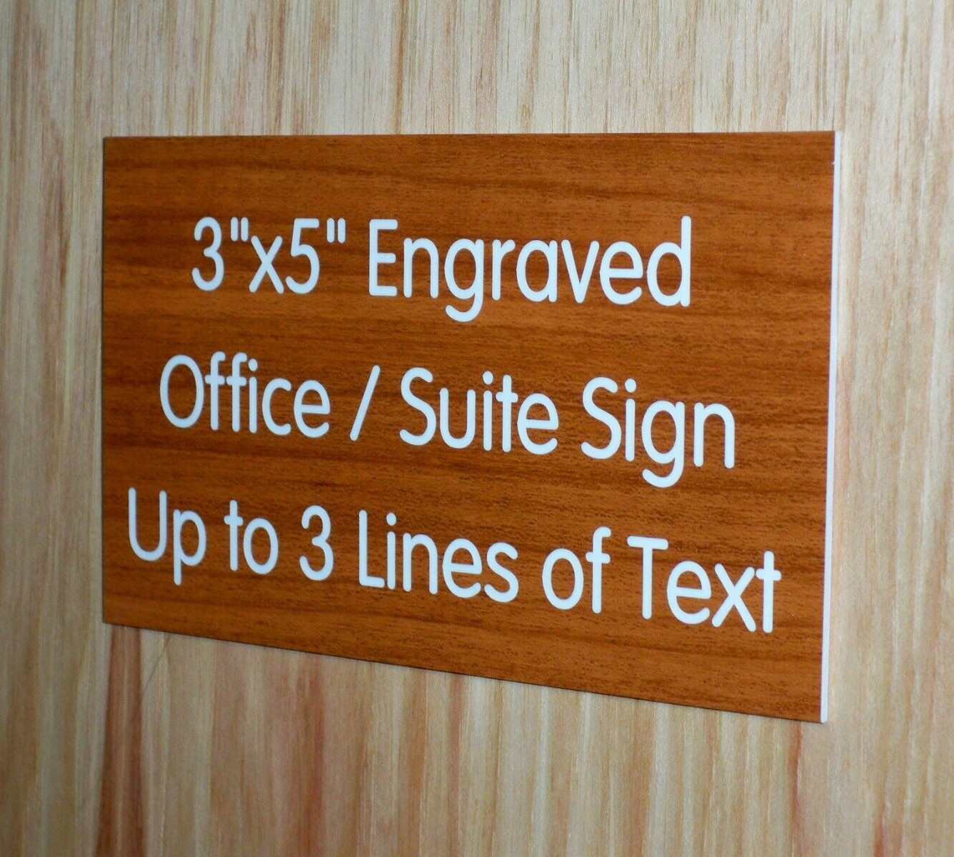 Custom Engraved 3×5 Cherry Woodgrain Plaque Sign | Add Your Wording w/ Adhesive
