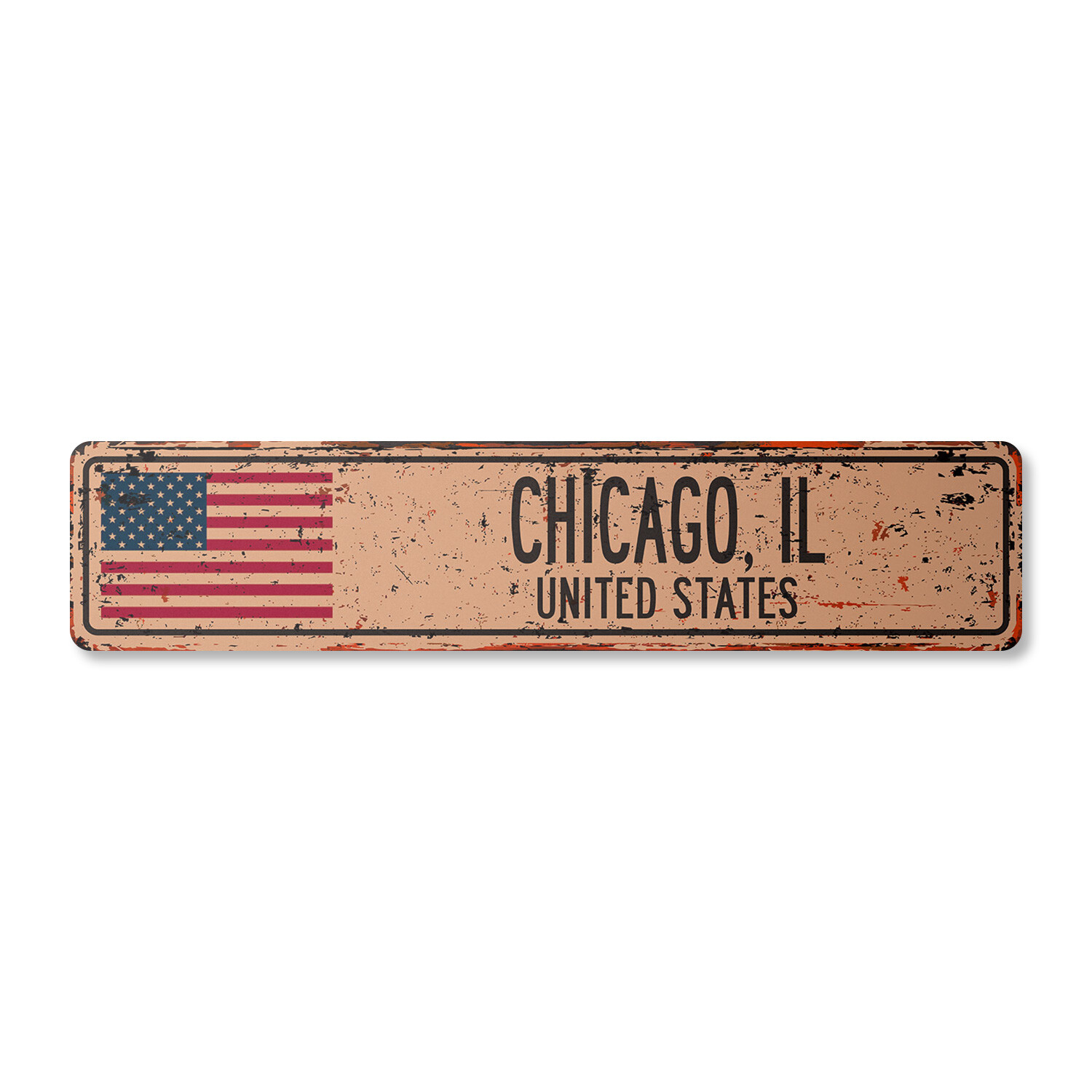 CHICAGO IL UNITED STATES Vintage Street Sign American flag city country rustic
