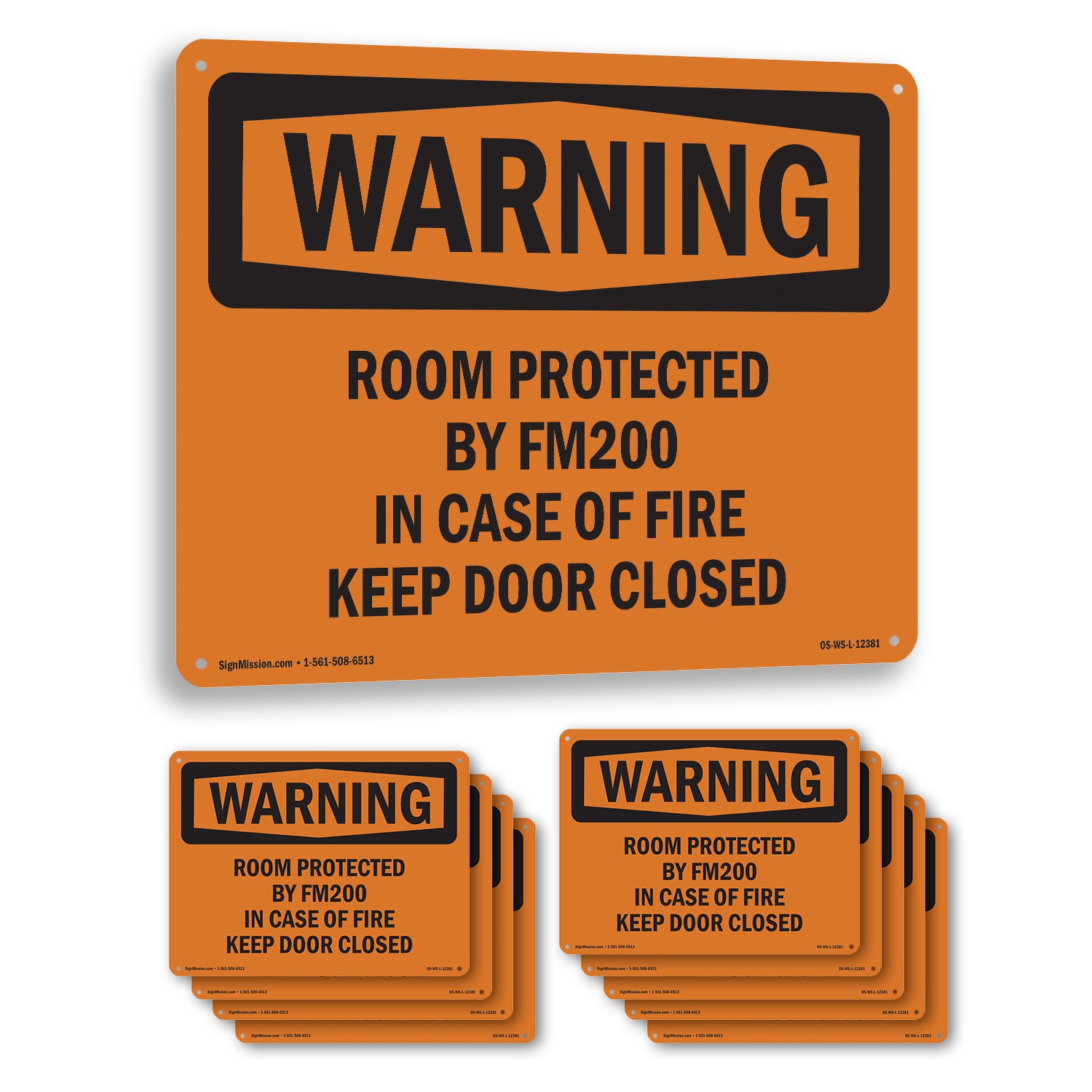 Room Protected By Fm200 In Case Of Fire OSHA WARNING Sign, Decal 5 or 10 Pack