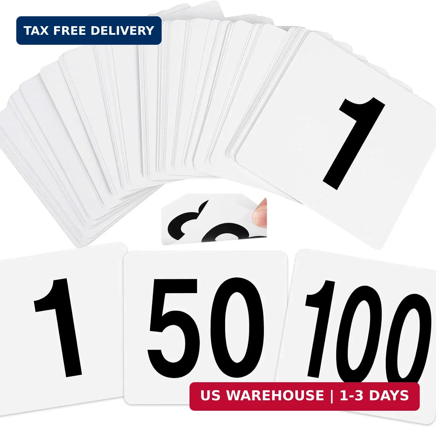 100 Pcs Table Numbers 1-100, Plastic Double Sided Table Number Cards, 4×3.7 Inch