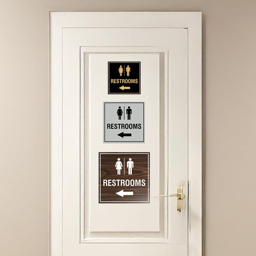 1 PCS Medium White Square Restroom Left Arrow Sign With Adhesive Tape Wall