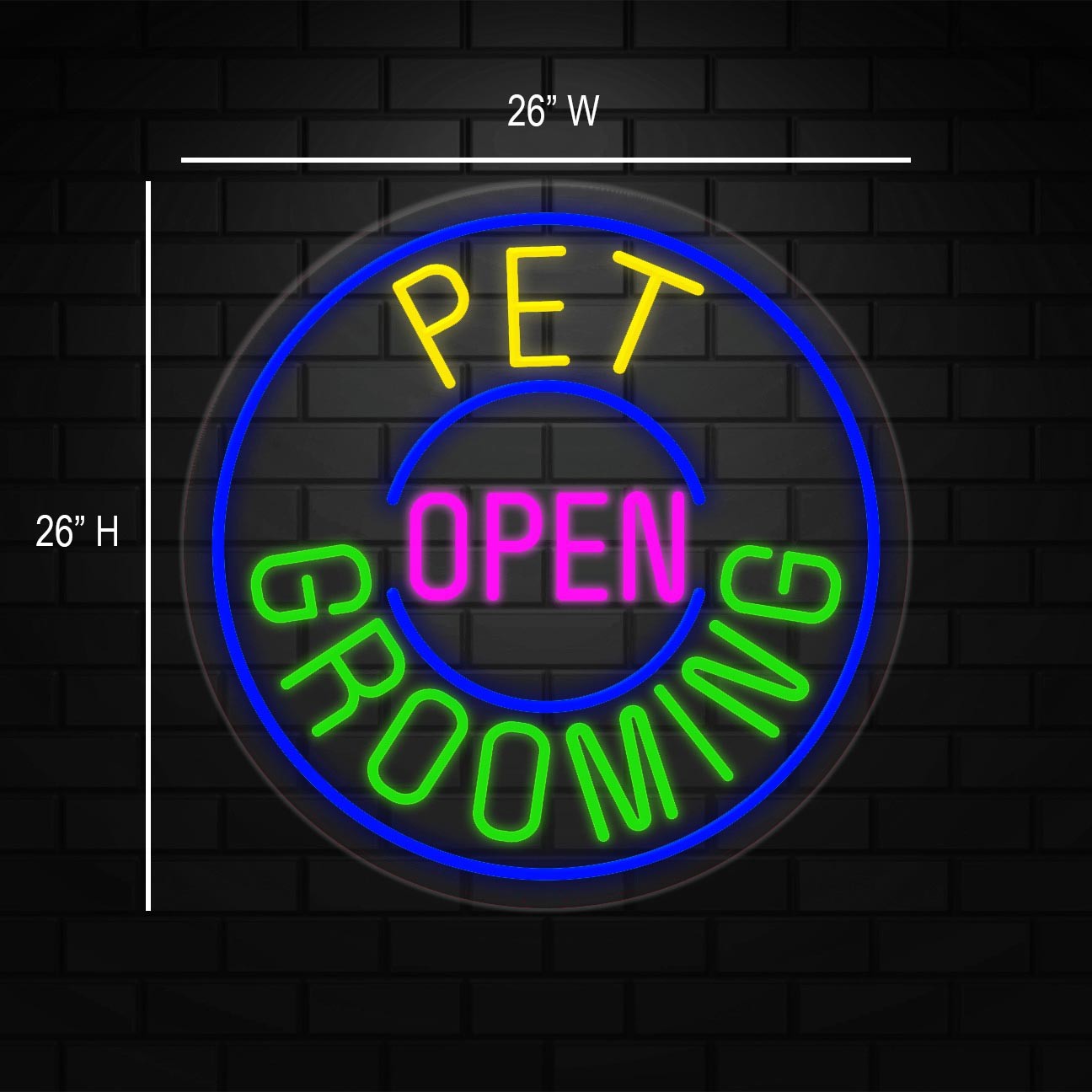 Pet Grooming Open Sign for Business Displays | LED Flex Neon | 26″W x 26″H x 1″D