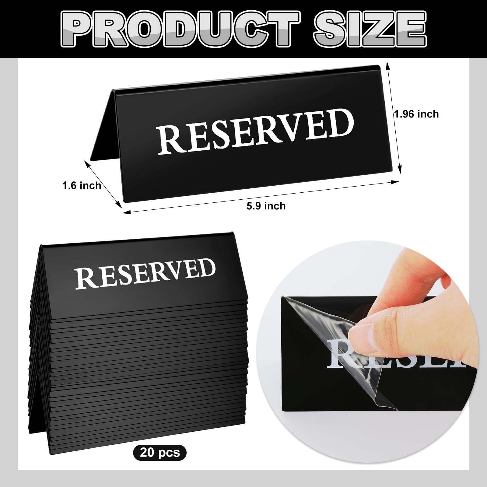 20 PCS Black Acrylic Reserved Table Signs Double Sided Tent For Restaurant