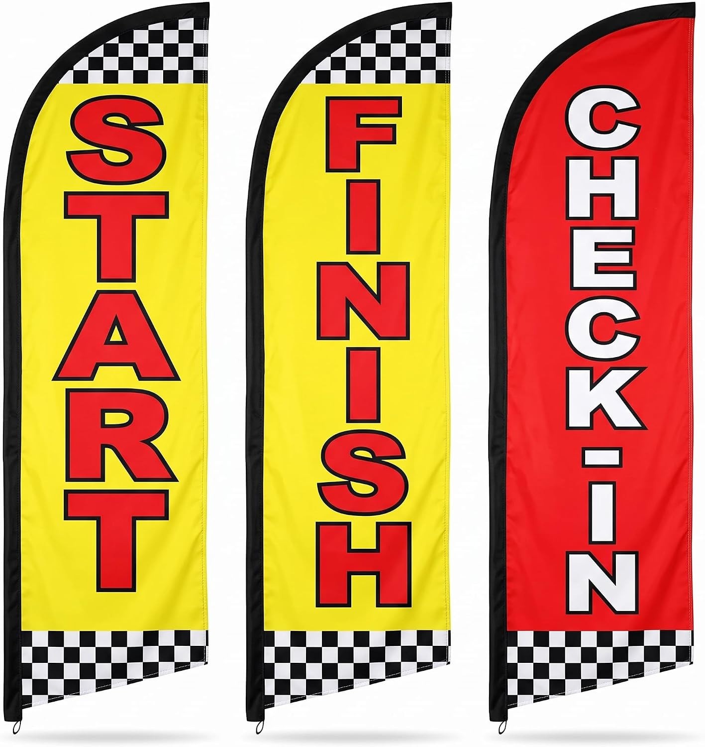 Start Finish Check In Feather Flags Set of 3 Racing Event Banners 12FT