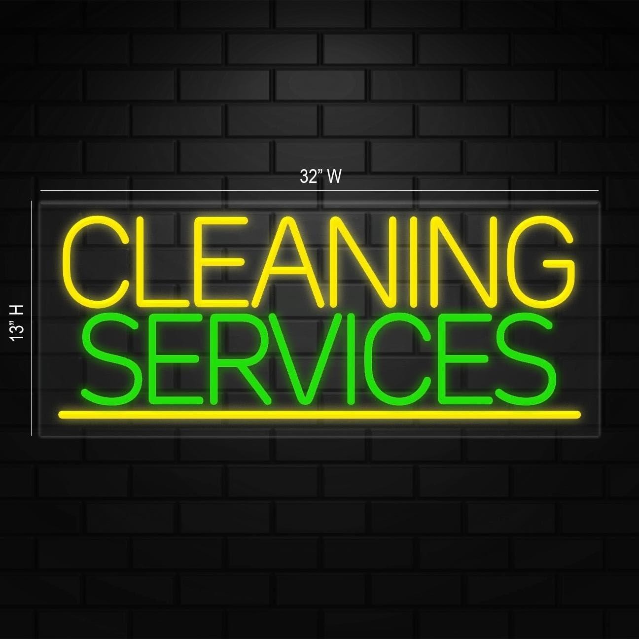 Cleaning Services Sign for Retail Displays | LED Flex Neon | 32″W x 13″H x 1″D