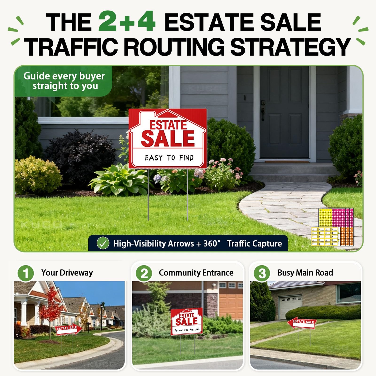 Estate Sale Signs with Directional Arrows, 6 Pack Double Sided Yard Signs & 420