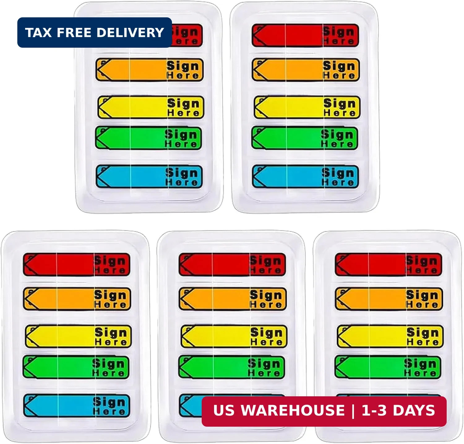 5 Pack 500 Pcs Sign Here Sticky Tabs, Multicolor Sign and Date Post It Flags, Si