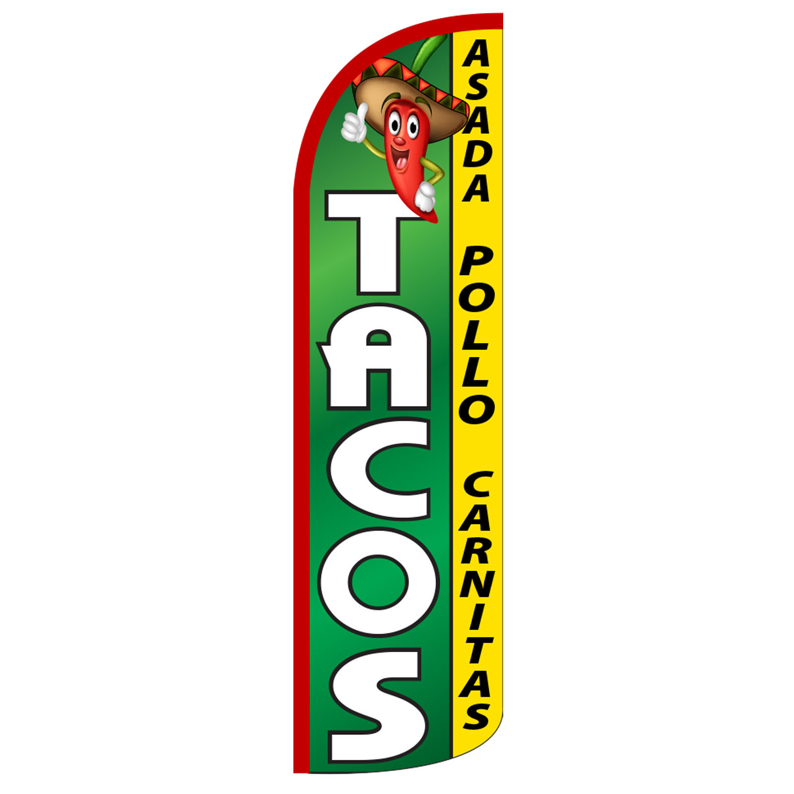Windless Swooper Feather Flag Tall Banner Sign Only 3’ Wide TACOS GREEN WHITE