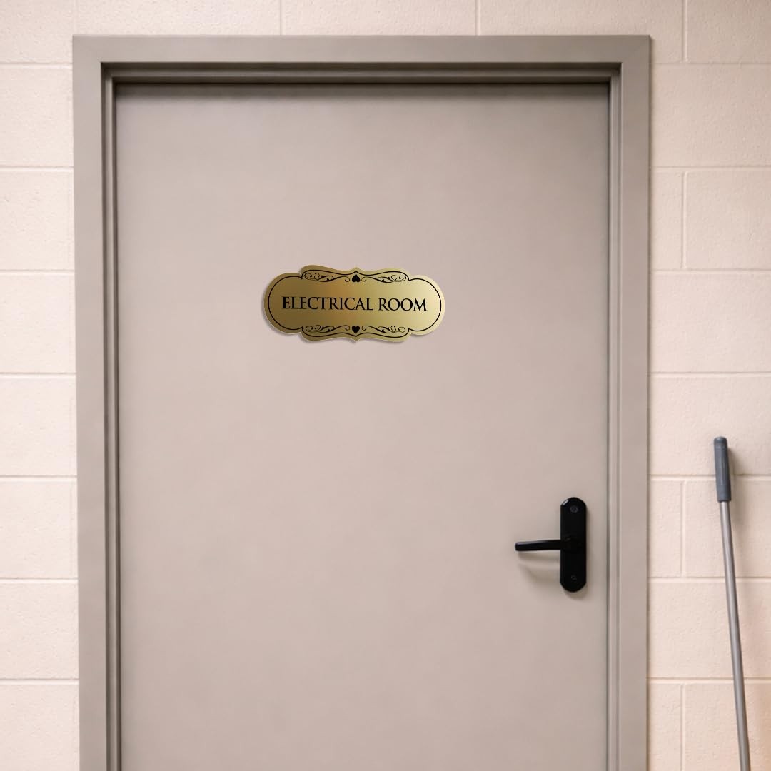 Designer Electrical Room Sign Brushed Gold Large Office Wall Door Decor Plaque