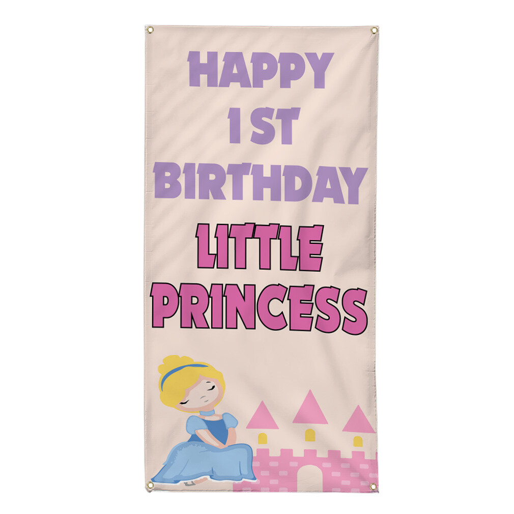 Vertical Vinyl Banner Multiple Sizes Happy 1St Birthday Princess Custom Outdoor