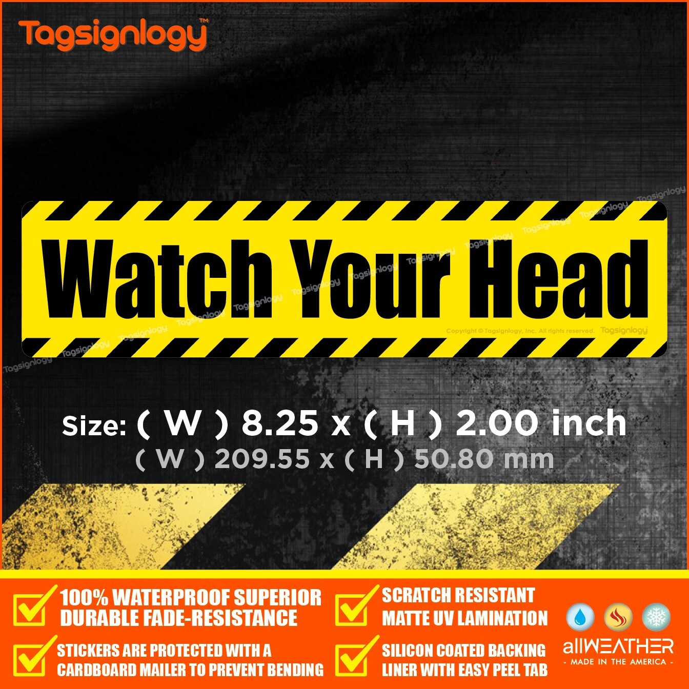 (2 pcs) Watch Your Head Waterproof Sticker Outdoor Decal Vinyl Label Safety Sign