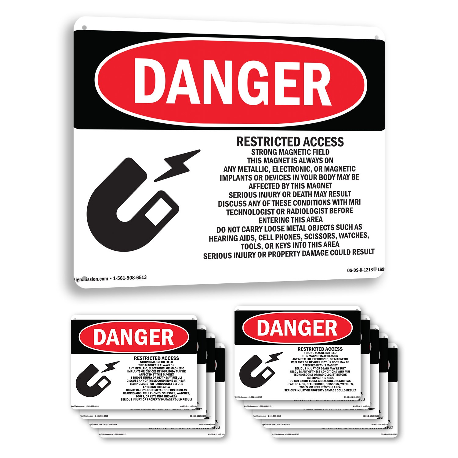 Restricted Access Strong Magnetic Field OSHA Danger Sign Or Decal – 5 or 10 Pack