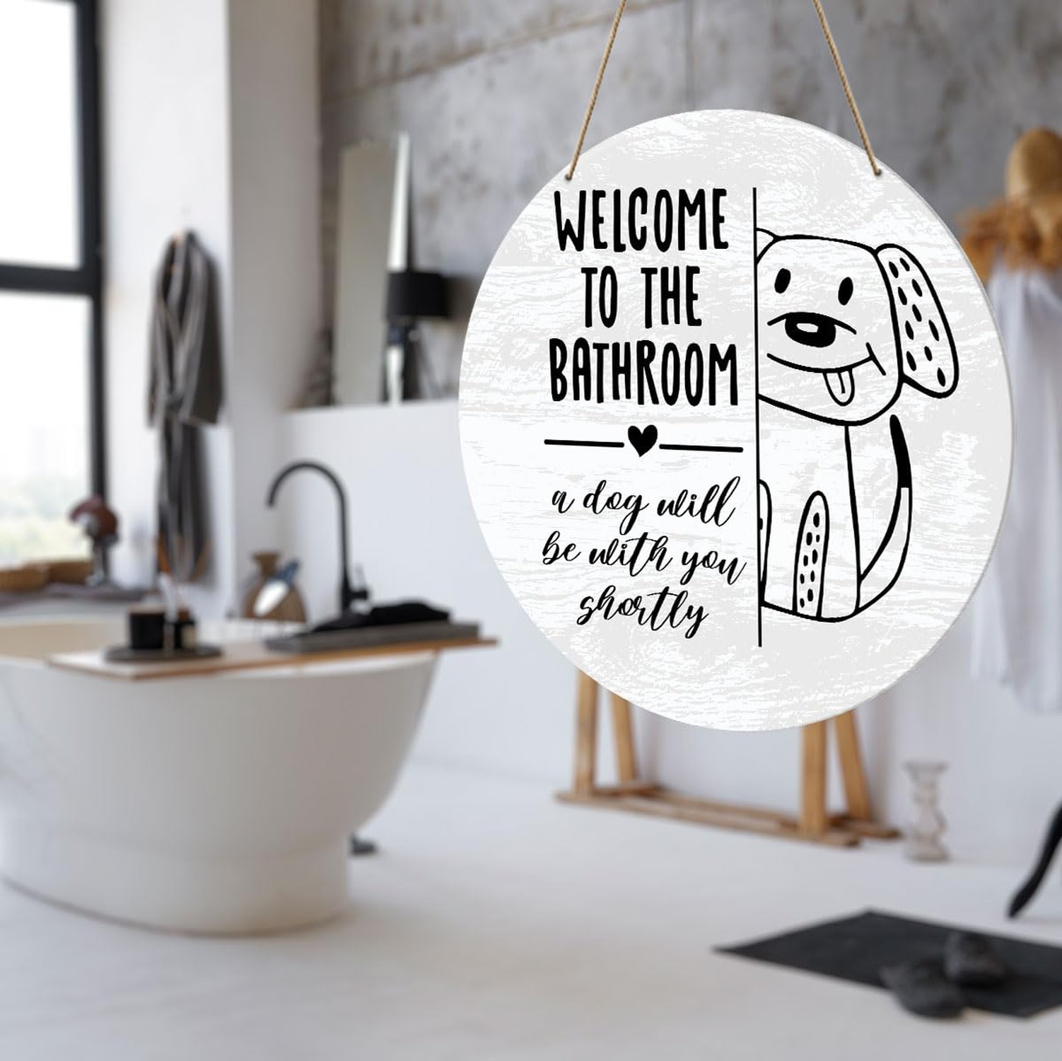 Welcome to The Bathroom A Dog Will Be with You Shortly Sign, Funny Bathroom W…