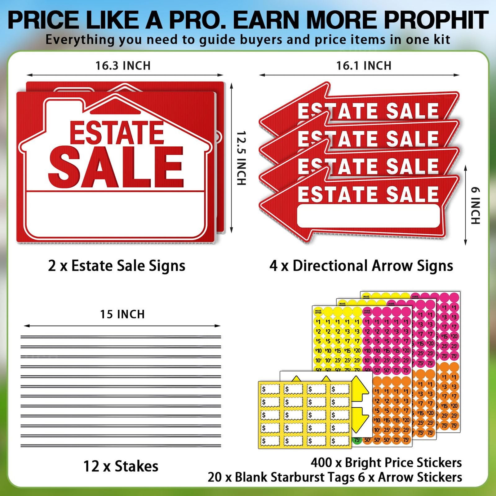 Estate Sale Signs with Directional Arrows, 6 Pack Double Sided Yard Signs & 420
