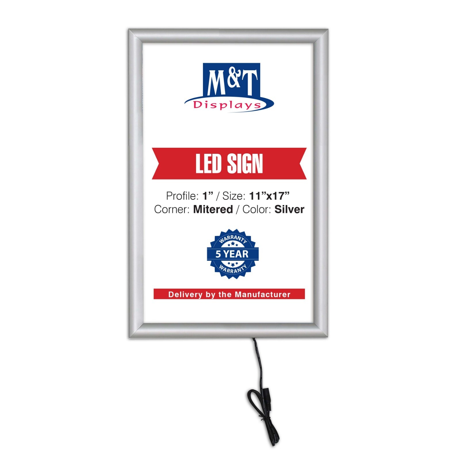LEDbox LED Backlit Poster Frame, Silver, Aluminum, Photo, Picture, Sign Holder