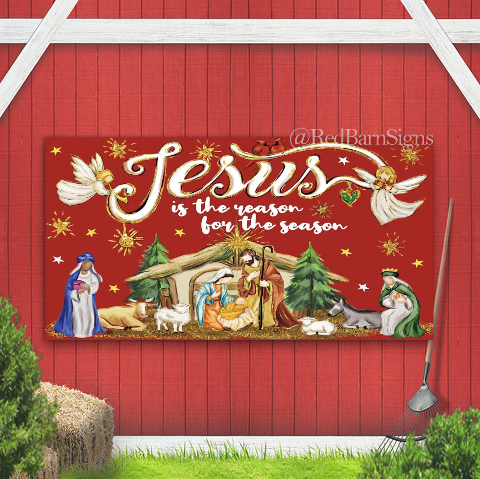 Jesus Is the Reason for the Season Watercolor design indoor outdoor banner sign