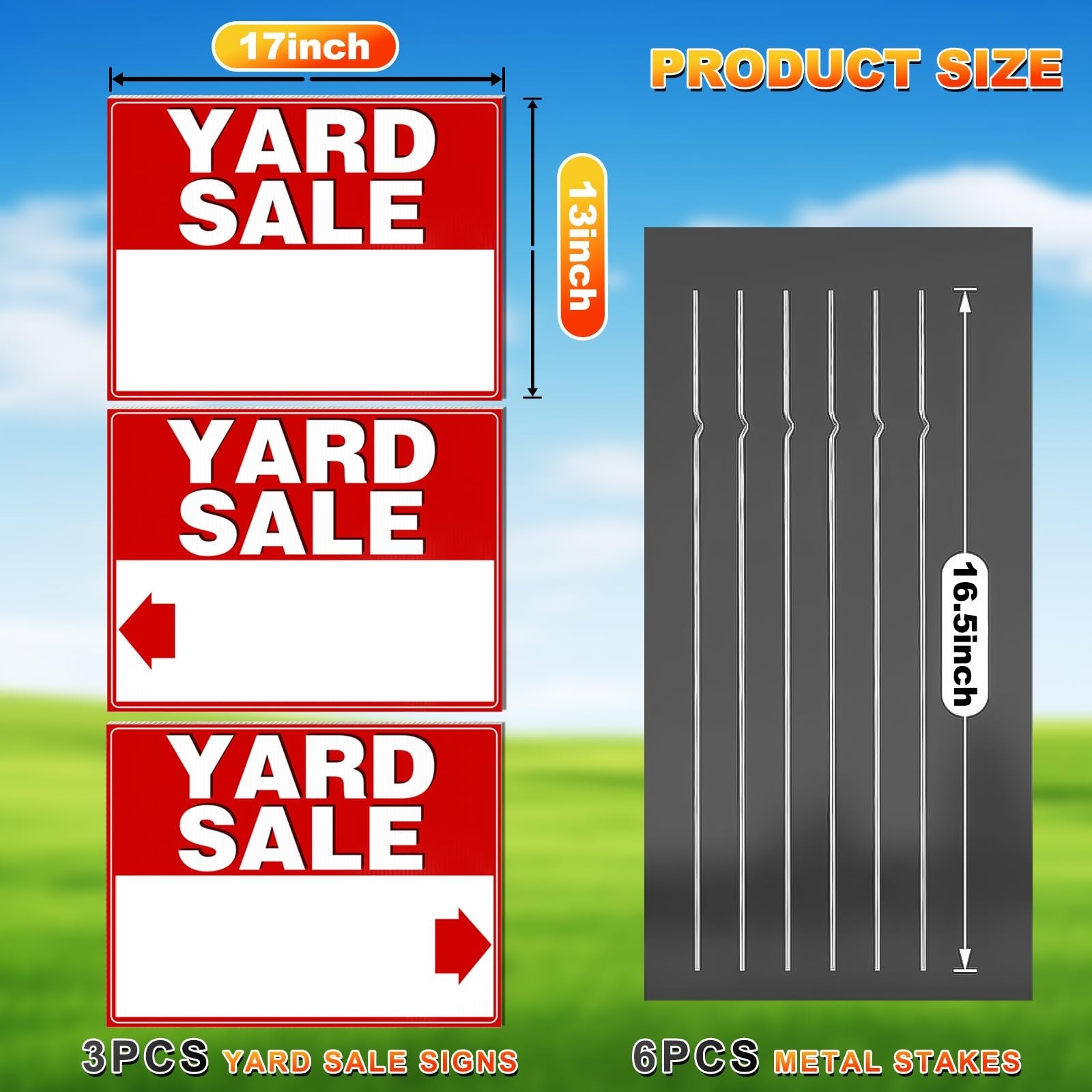 Garage Sale Kit, 3 Large Yard Signs, Directional Arrows, Corrugated Plastic, Red