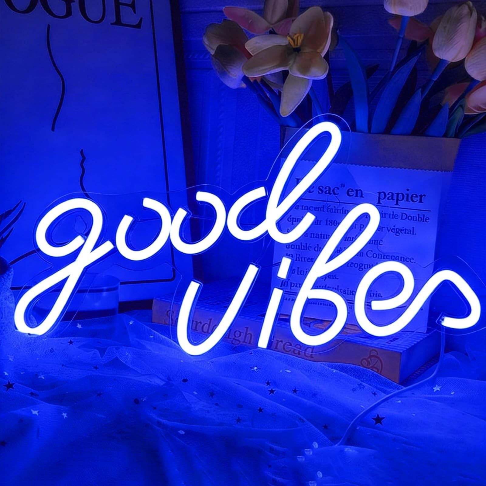 Good Vibes Neon Sign Blue Good Vibes Neon Lights USB Operated Aesthetic LED S…