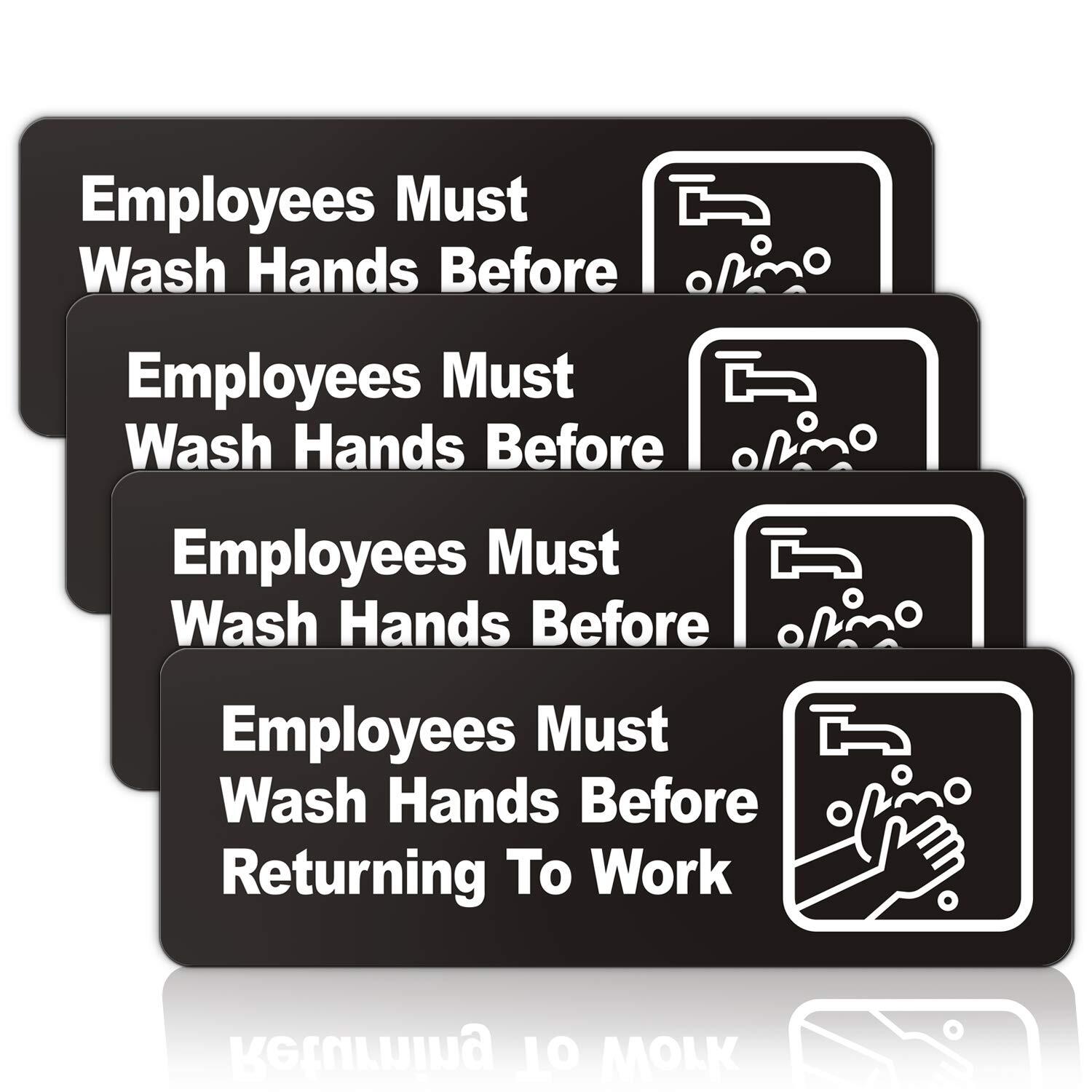 4 Pack Employees Must Wash Hands Sign for Business Restaurant Handwashing Sign