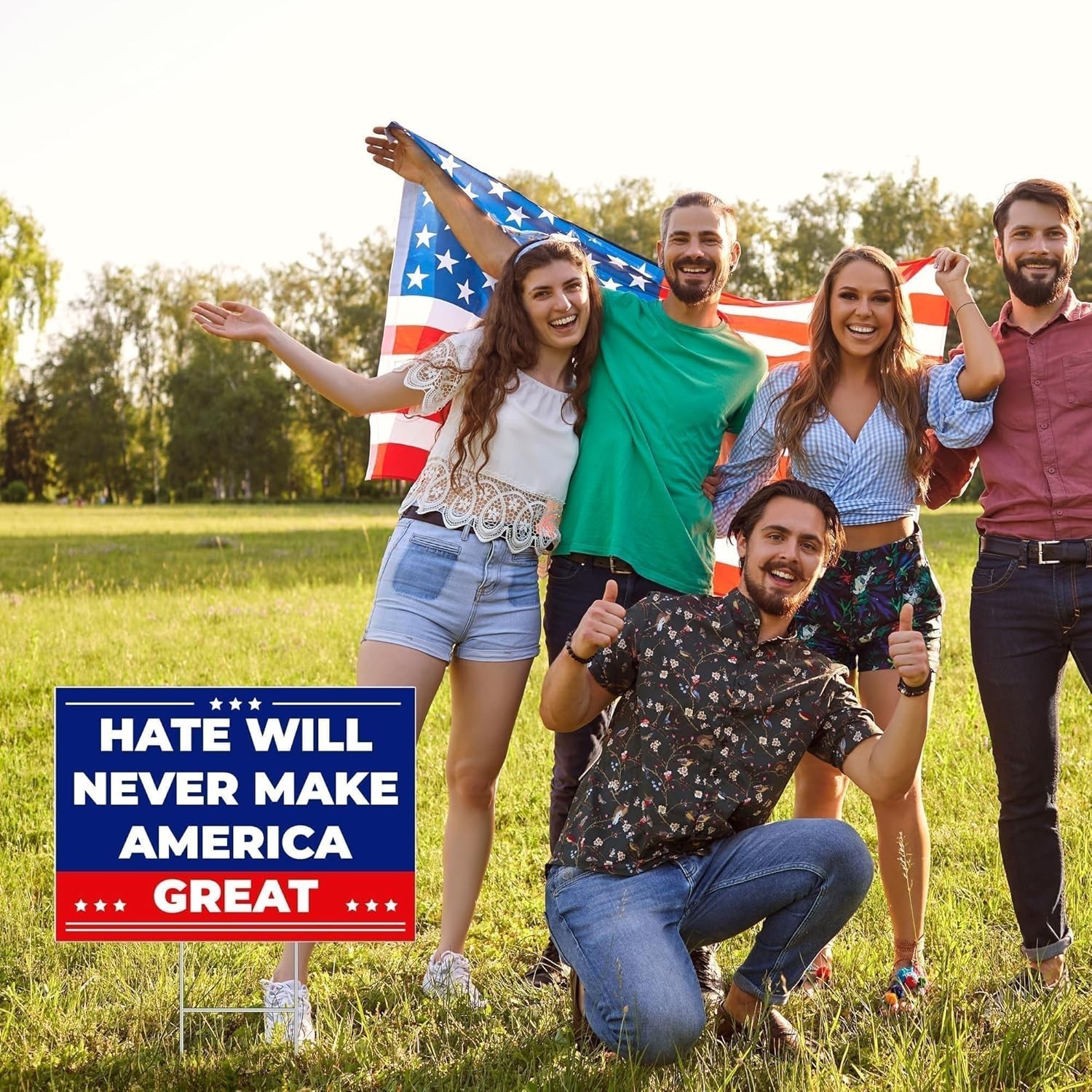 Anti Trump MAGA Yard Sign 17 x 12 inch Hate Will Never Make America Great Sign
