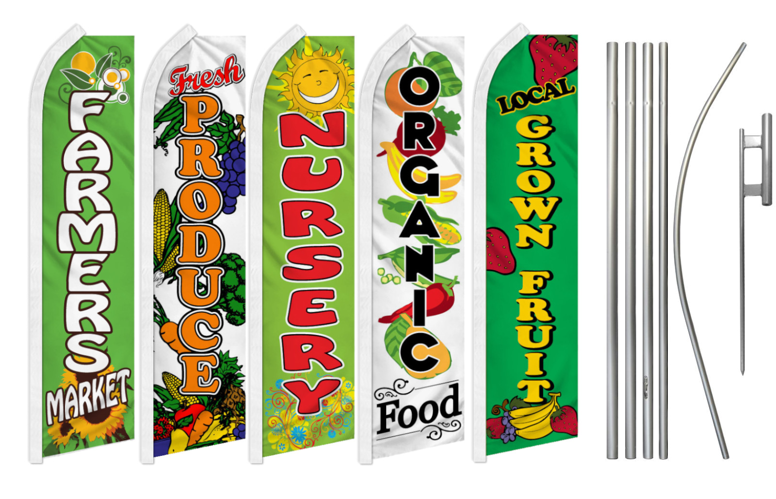 Fresh Produce Advertising Swooper Flutter Feather Flag Kit Farmer Market Organic