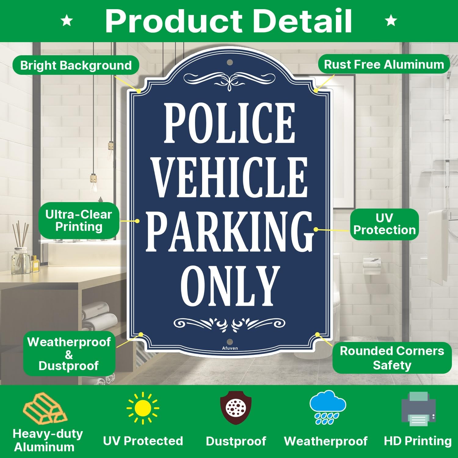 Police Vehicle Parking Only Signs 12″ x 18″ Metal Rust Aluminum Waterproof Ea…