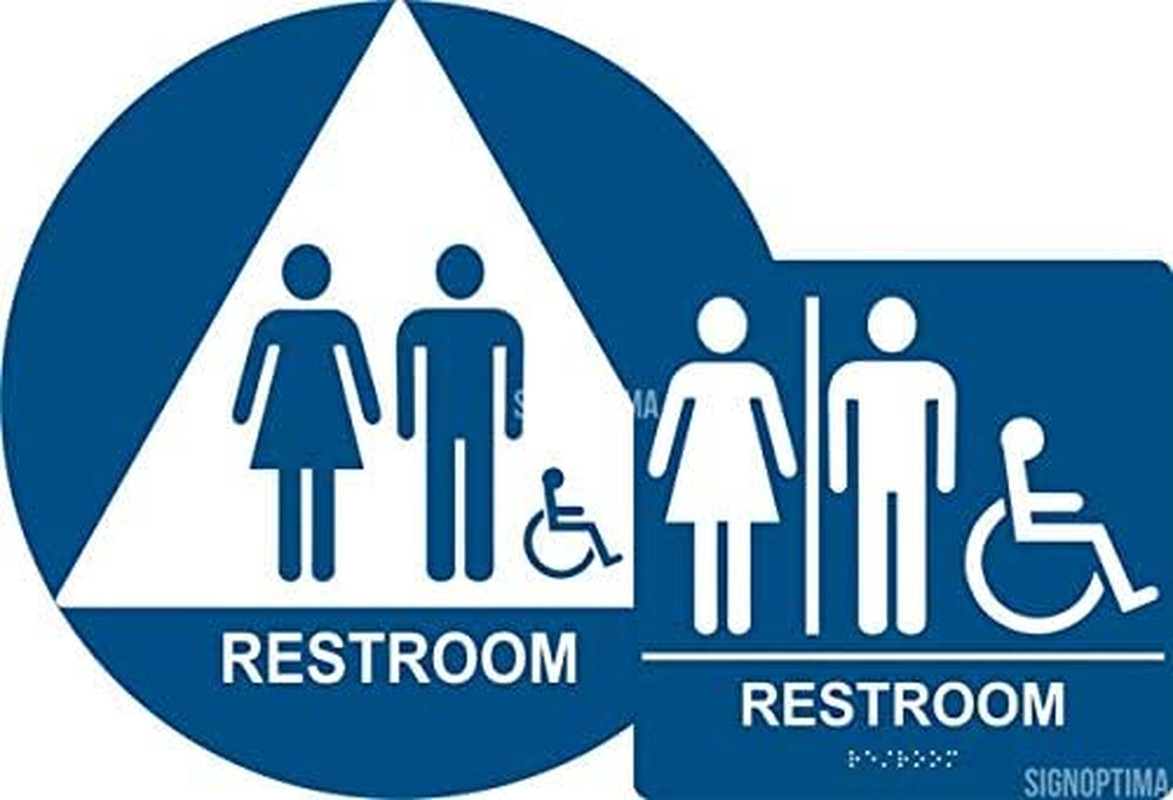 ADA Compliant Unisex Accessible Restroom Sign Set,Wall and Door Sign (Blue/White