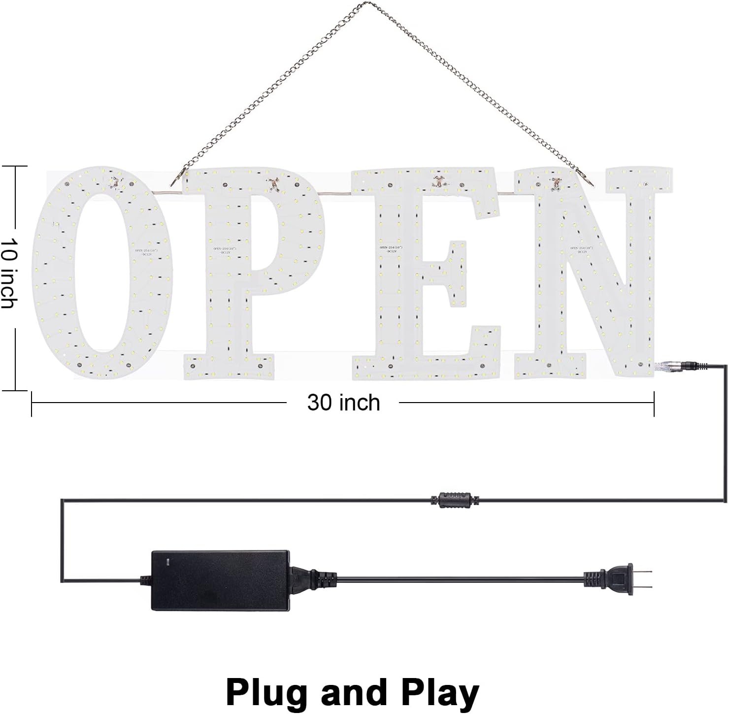 30″X10″ LED Open Sign with Remote, 10 Brightness Levels for High Visibility