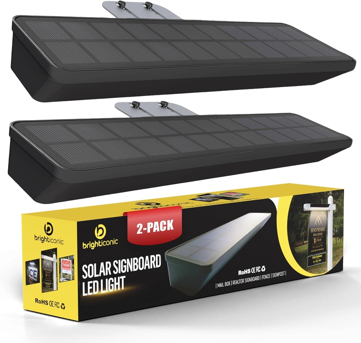 Solar Sign lights Wireless Real Estate Sign Post Solar Address Lights BLK 2 PACK