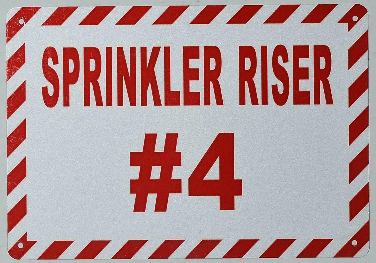 Sprinkler Riser #4 Sign (Aluminium Reflective !!!, White 3X6)–REF24-1027