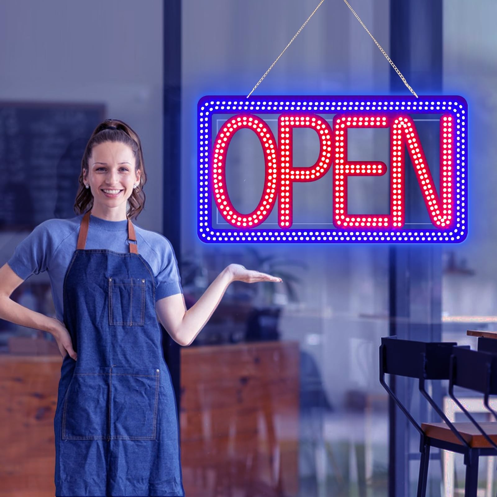 Letrero LED horizontal “Abierto” para negocios: ultrabrillante y regulable.
