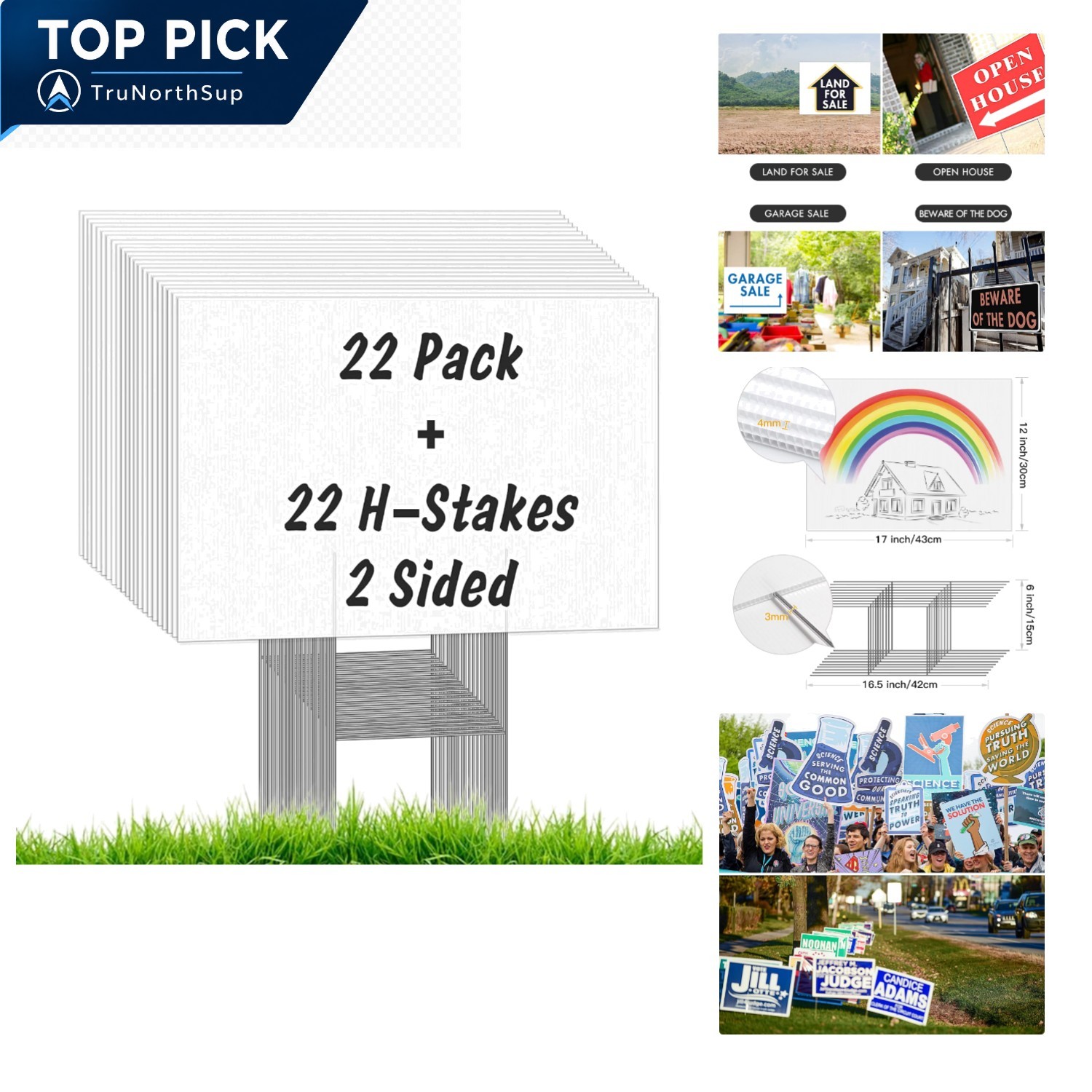 22 Pack Blank Yard Sale Signs with Stakes 17×12 Inch Corrugated Plastic for G…
