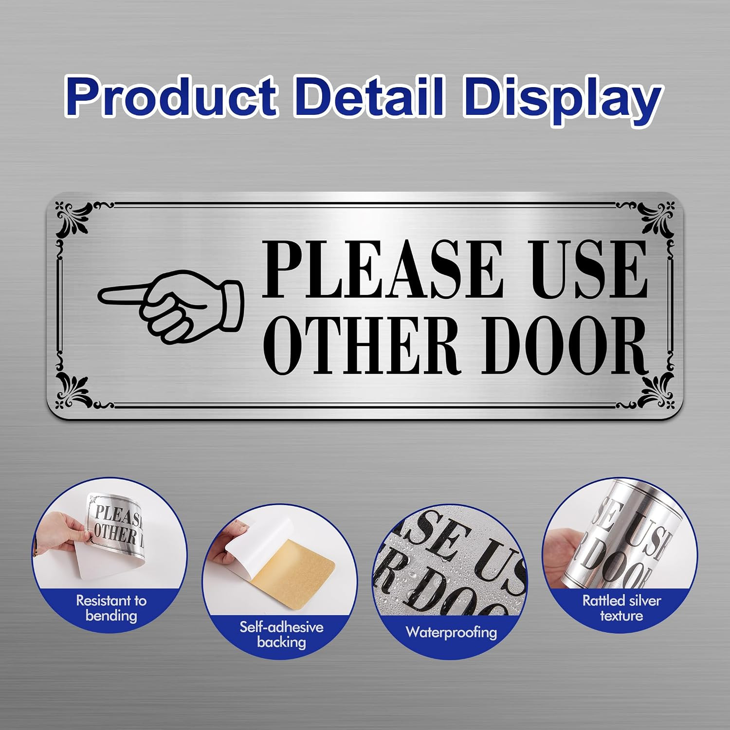 2Pack Use Other Door Sign，Self-Adhesive Brushed Silver Vinyl Please Use Other Do