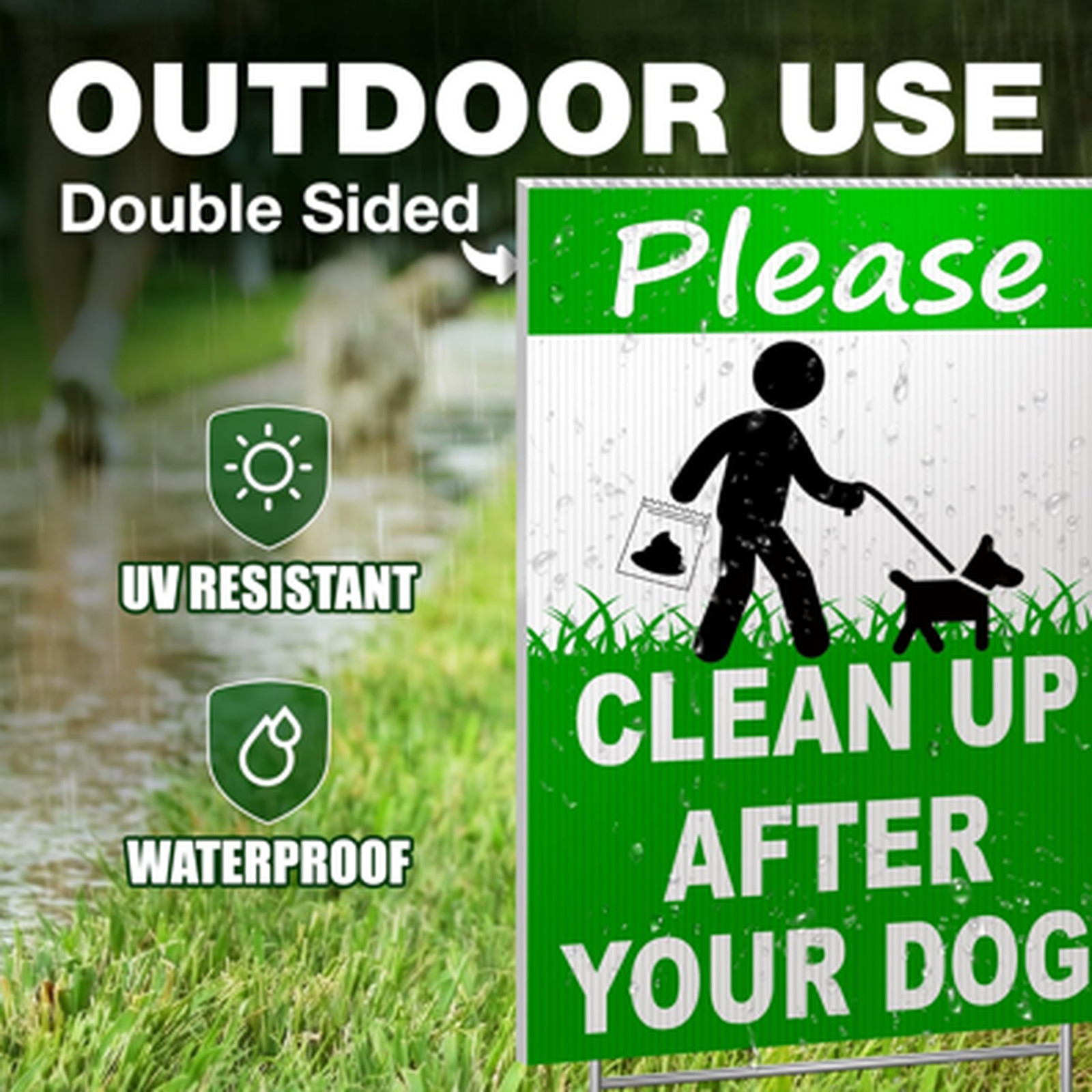 Dog Cleanup Signs 12×8 Coroplast Double Sided Yard Stake Outdoor Reminder for