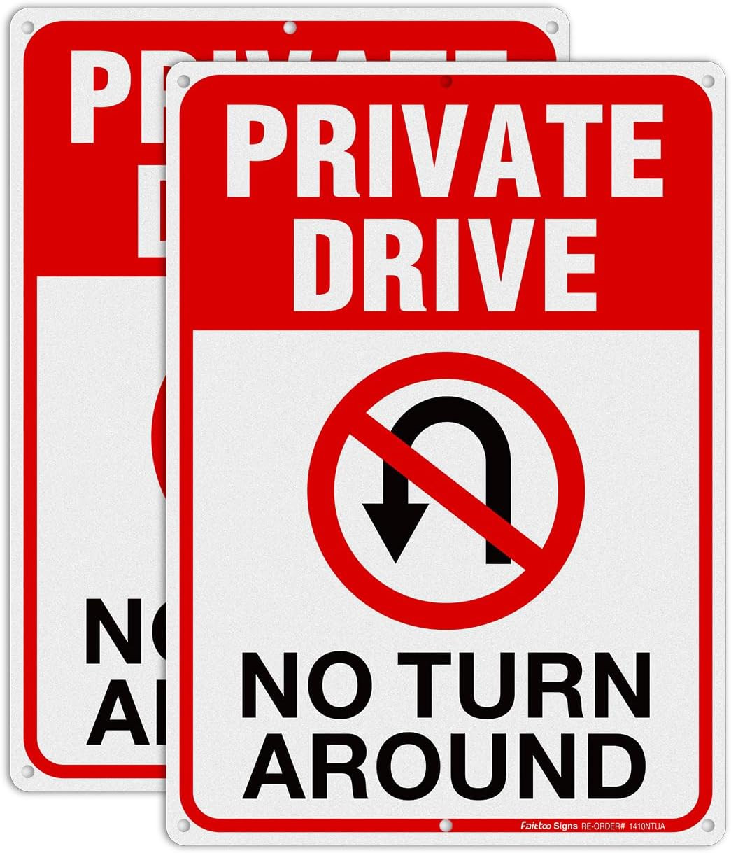 Private Drive Sign, No Turn around Sign, Driveway Signs No Turnaround,14X10 In,
