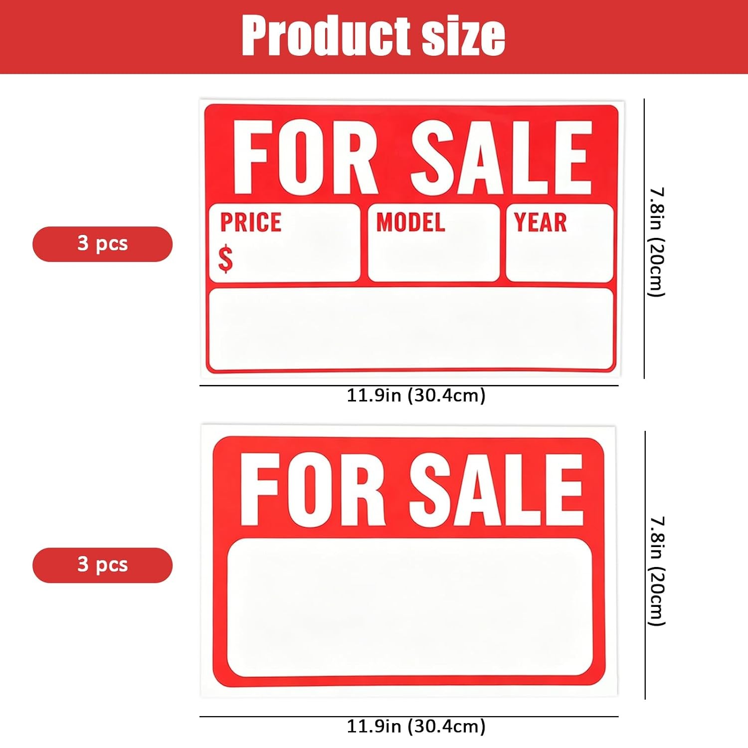Blank & Fill-in Waterproof Car Sale Signs 6 Pcs For Sale Templates