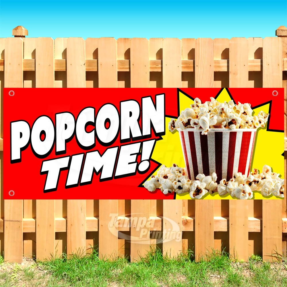 POPCORN TIME Advertising Movies Snack Food Vinyl Banner Flag Sign USA SB11299