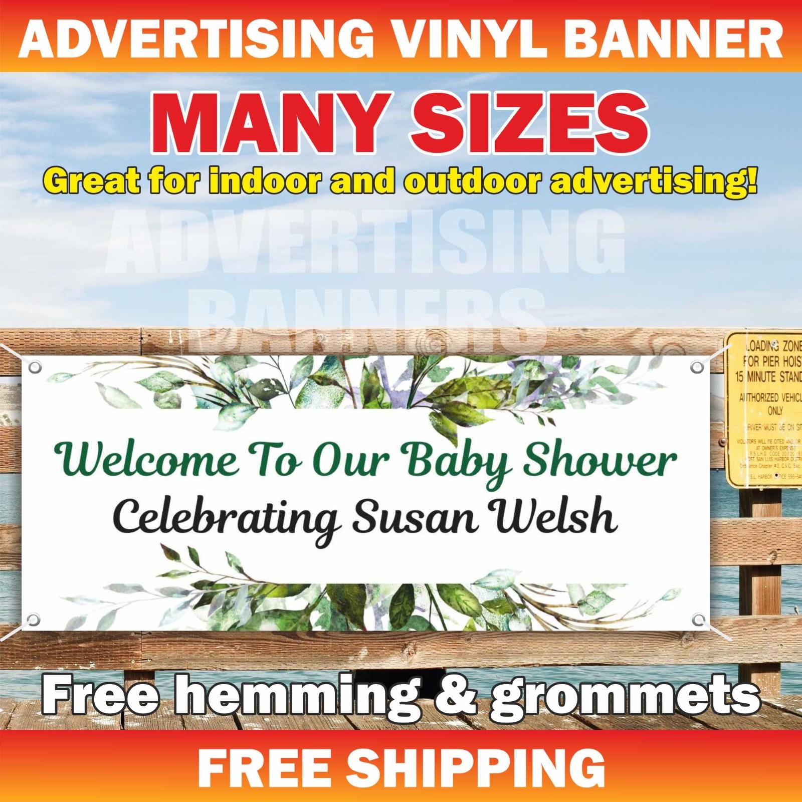 Baby Shower Celebrating Advertising Banner Vinyl Mesh Sign Custom Name Welcome